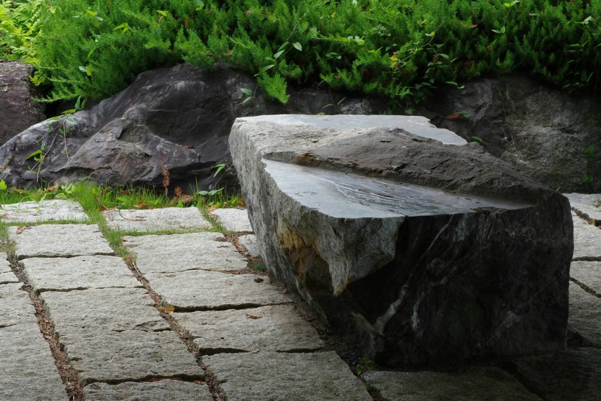 Cozy outdoor furniture for fire pit area with stone benches and safe accessory placement